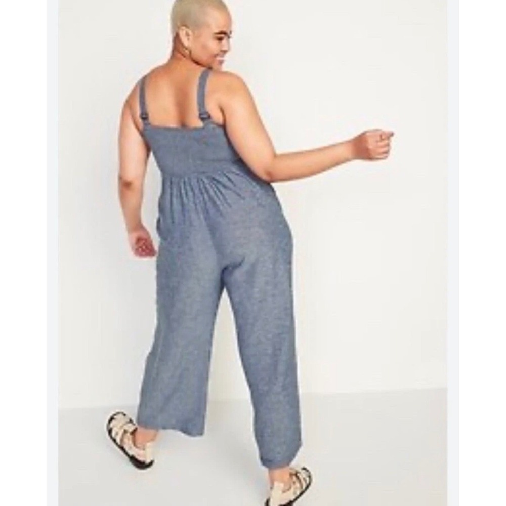 Old Navy Womens Blue Linen Blend Wide Leg Sleeveless Jumpsuit Size S New - Picture 2 of 7